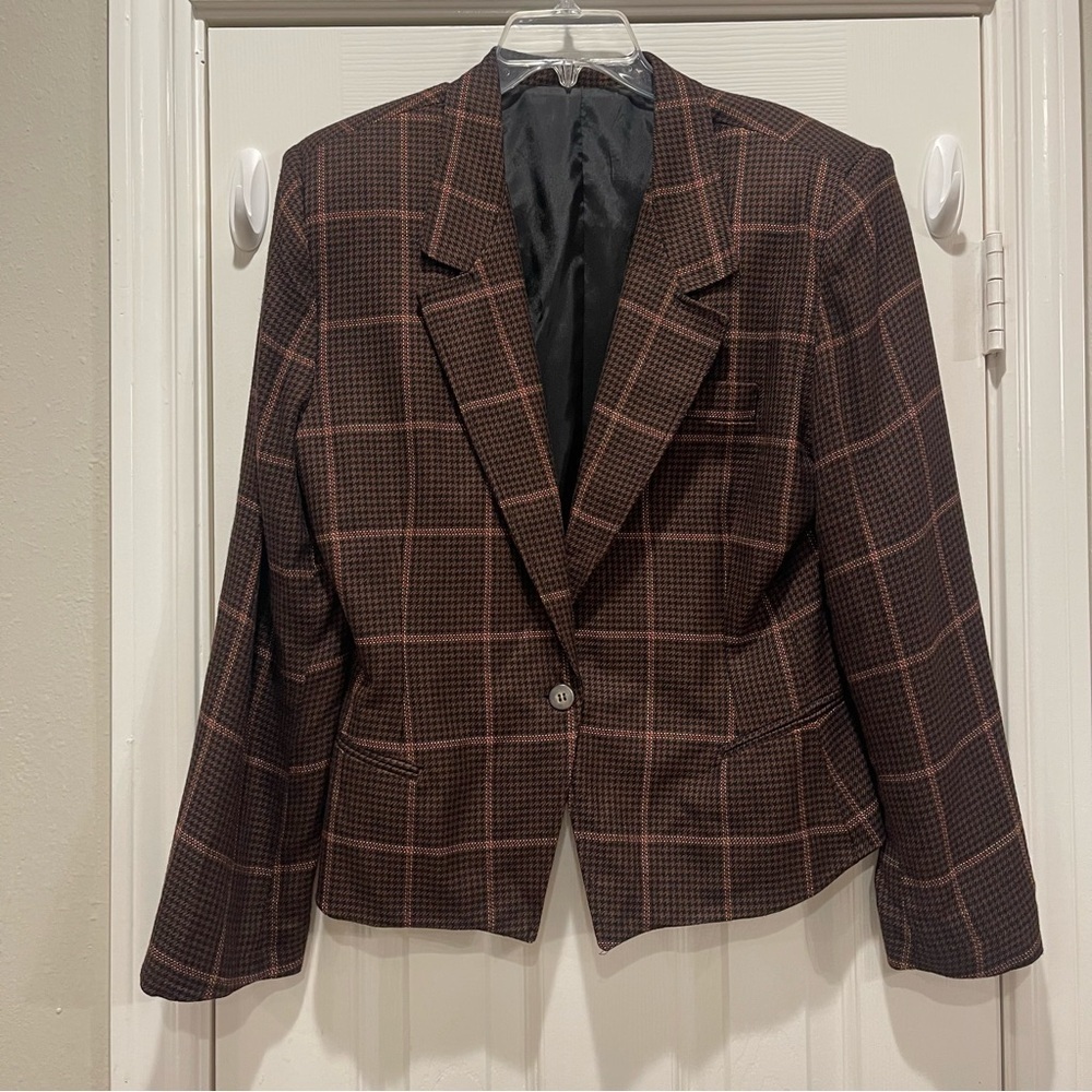 Vtg Collections Blazer Women’s 8 Houndstooth Check Academia Preppy Equestrian